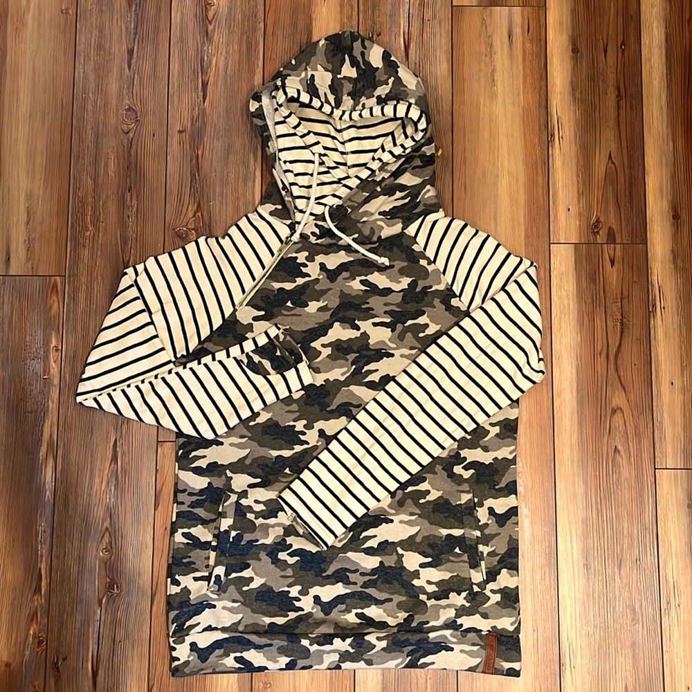 Ampersand Avenue DoubleHooded Camo & Stripe Sweatshirt